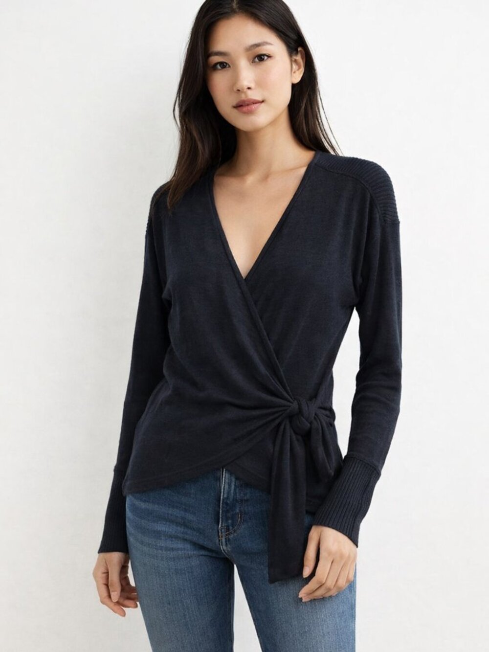 Abercrombie & Fitch Faux wrap Black long sleeve sweater knit top